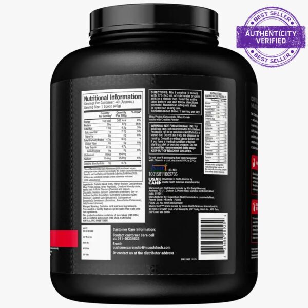 MuscleTech Nitrotech Whey Protein Concentrate Powder, 30g Protein, 3g Creatine, 6.7g BCAA ( 4lbs ) - Image 3