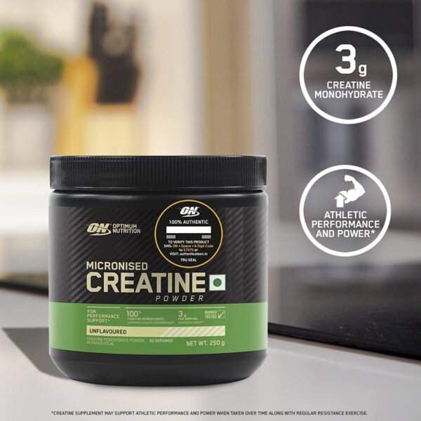 Optimum Nutrition (ON) Micronized Creatine Powder - 250 Gram, 83 Serves, 3g of 100% Creatine Monohydrate per serve - Image 2