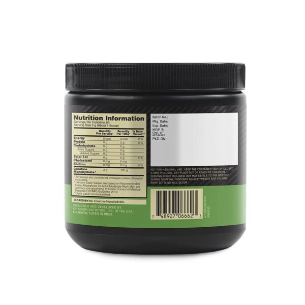 Optimum Nutrition (ON) Micronized Creatine Powder - 250 Gram, 83 Serves, 3g of 100% Creatine Monohydrate per serve - Image 7