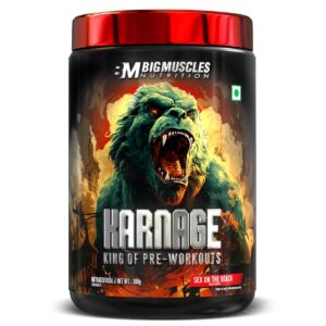 BigMuscles Nutrition Karnage Pre-Workout 300gm pack offering 60 servings