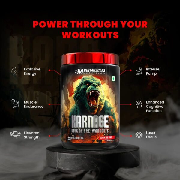 BigMuscles Nutrition Karnage Pre-Workout 300gm pack offering 60 servings - Image 4