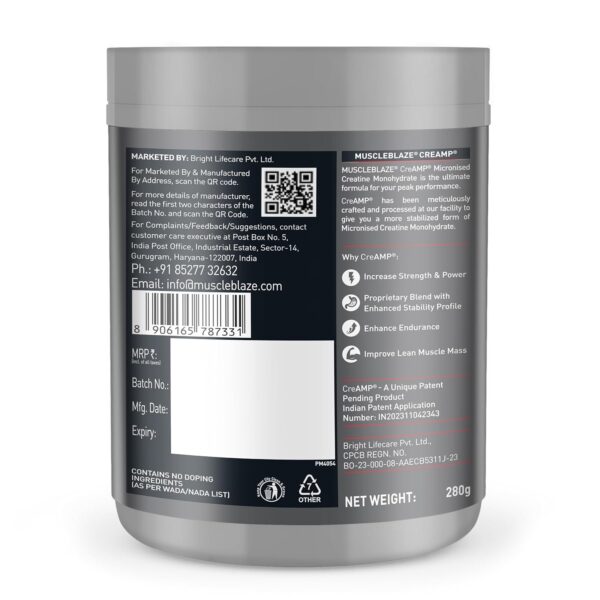 MuscleBlaze Micronised Creatine Monohydrate CreAMP Powder | 62 Servings, 280g | Trustified Certified Creatine - Image 2