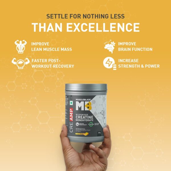 MuscleBlaze Micronised Creatine Monohydrate CreAMP Powder | 62 Servings, 280g | Trustified Certified Creatine - Image 5